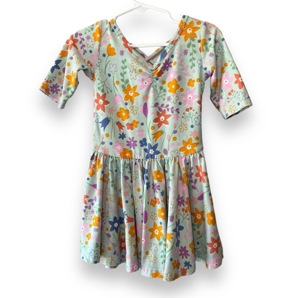 Dot Dot Smile Short Sleeve Kids Dress Mint Green With Flowers Size 2T